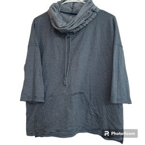 Three Dots Womens Top Size M Blue White Stripe Cowl Neck Short Sleeve